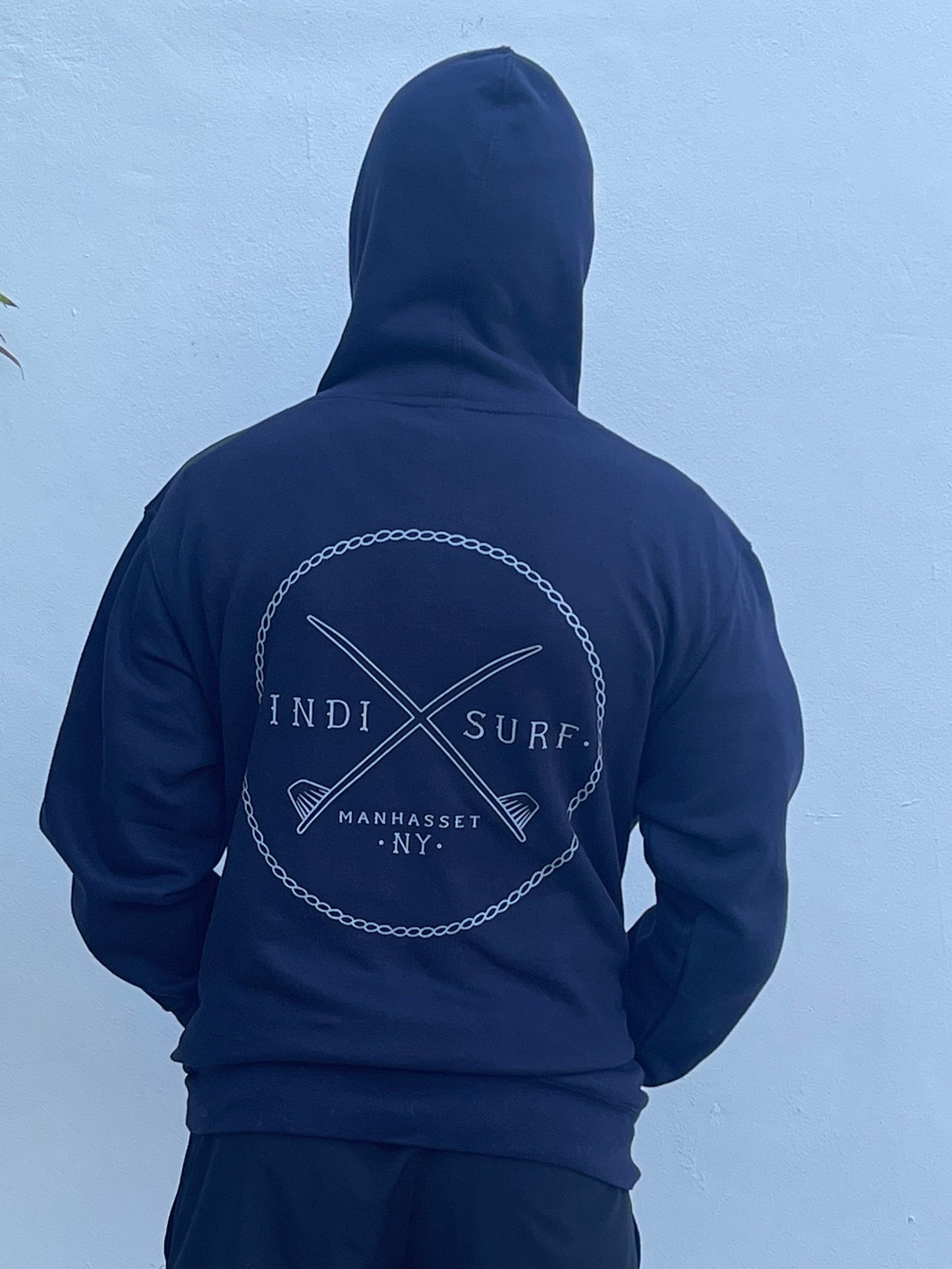 Indi Surf Men's Pull Over Hoodie Navy/White Logo