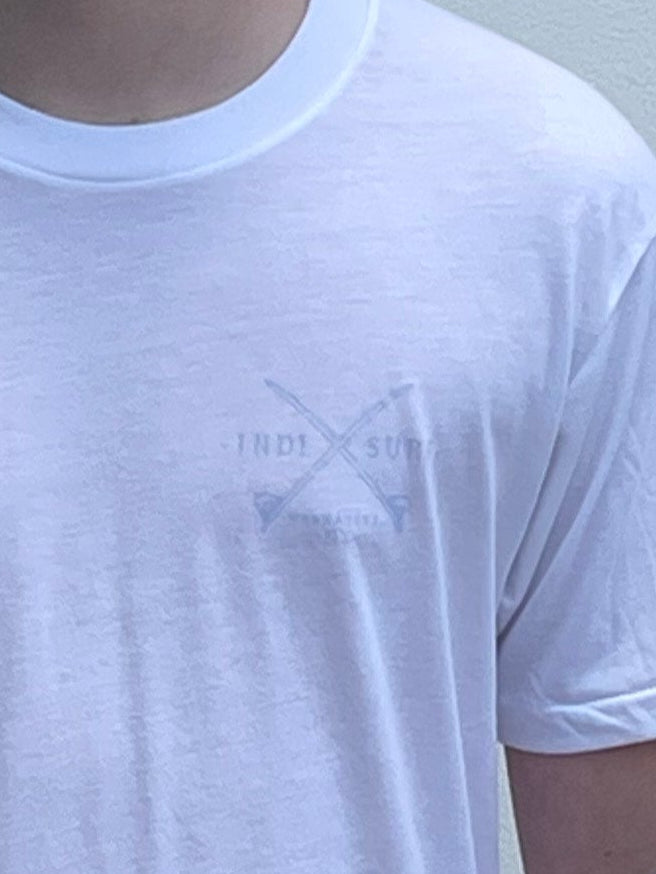 Indi Surf Men's Short Sleeve T-Shirt White/Light Blue Logo