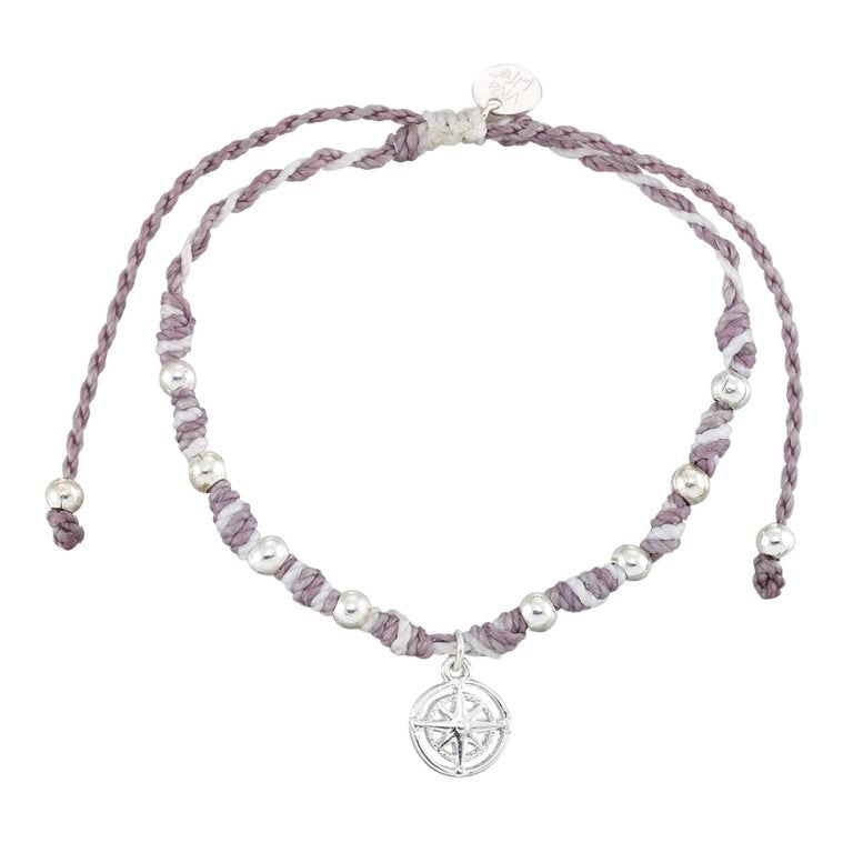 Metal Charm Compass on Knotted Wax Cord Bracelet