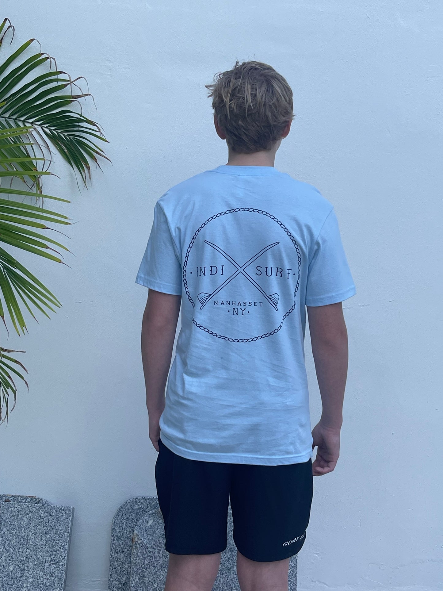 Indi Surf Men's Short Sleeve T-Shirt Light Blue/Navy Logo