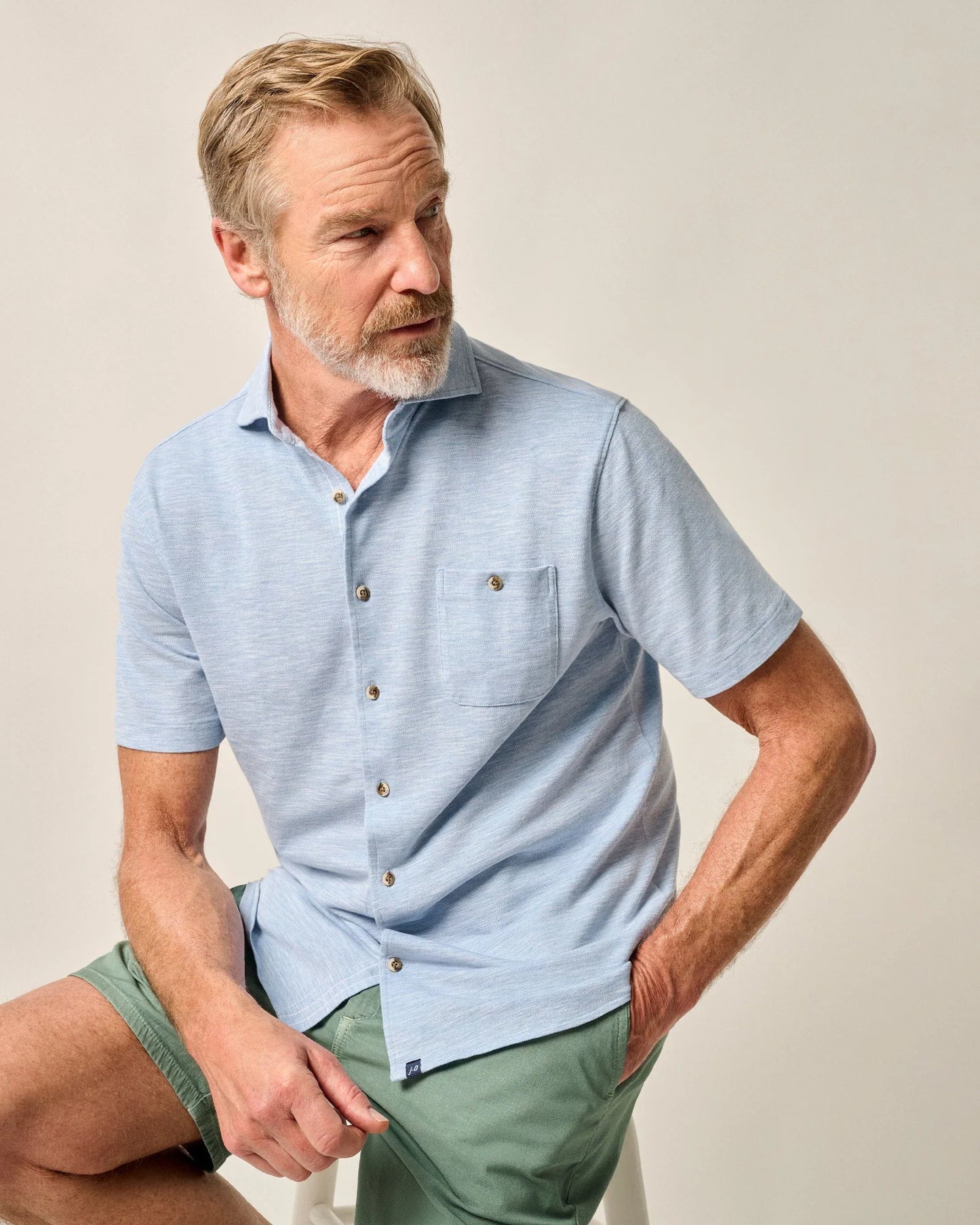 johnnie-O Mens Tasca Short-Sleeve Knit Pique Button-Down Shirt