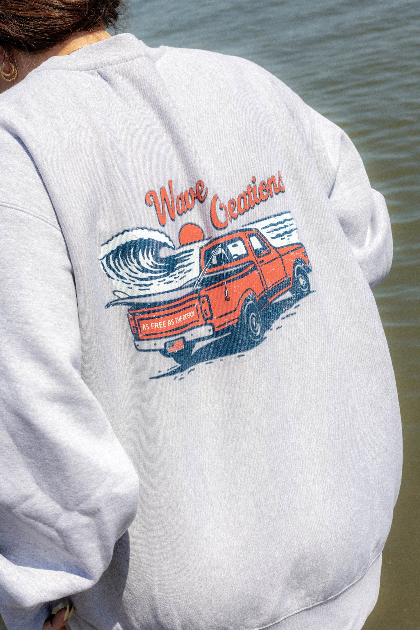 Wave Creations Women's Fishing Truck Crewneck Sweatshirt