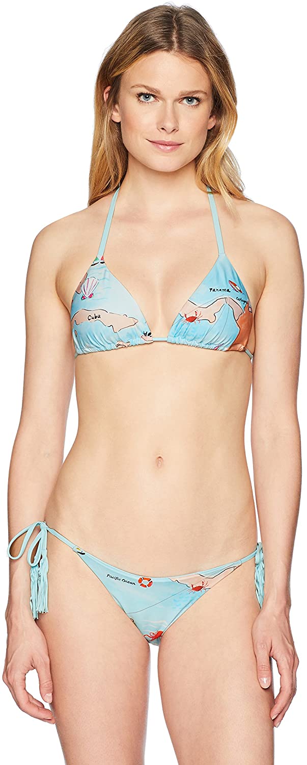 PilyQ Triangel-Bikinioberteil mit Kartendruck für Damen