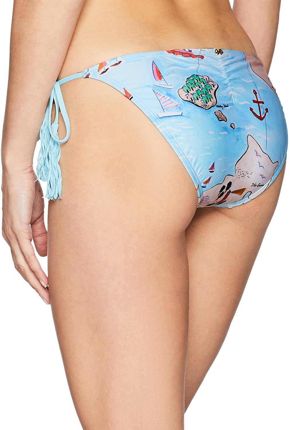 PilyQ Women's Map Print Tie Side Bikini Bottom Full Swimsuit - Indi Surf