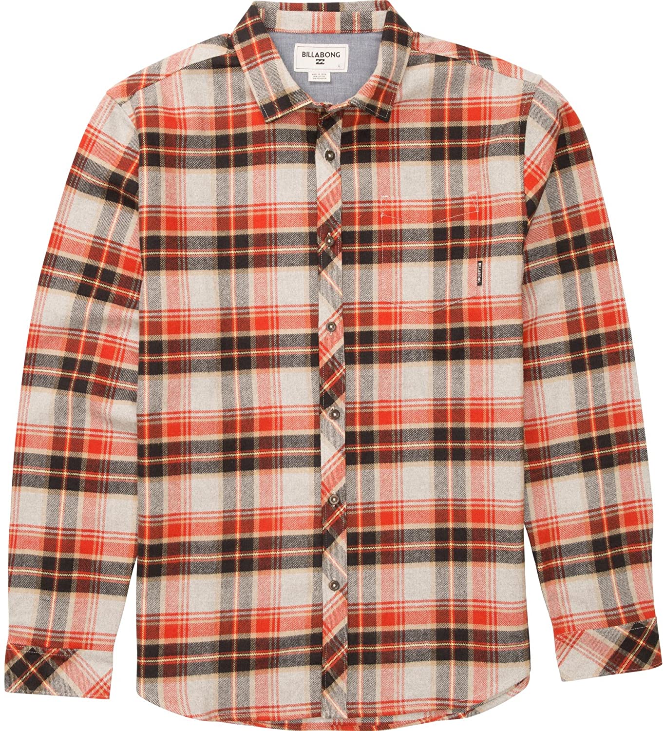 Billabong Boy's Henderson Long Sleeve Woven Flannel Shirt, (LGH) Light Grey Heather, Boys Size Large - Indi Surf
