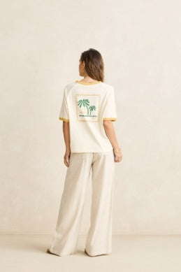 Rhythm Womens Linen Whip Stitch Wide Leg Pant