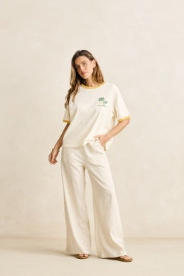 Rhythm Womens Linen Whip Stitch Wide Leg Pant