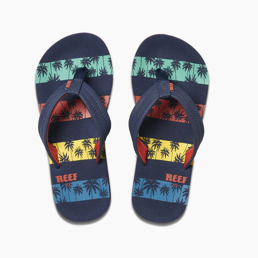 Reef Kids Little Ahi Flip-Flop-Sandalen mit Palmenstreifen, Marineblau