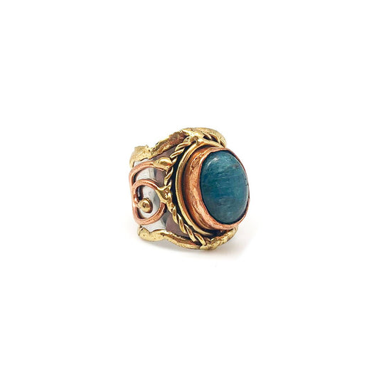 Bague Anju en métal mixte et pierre d'apatite