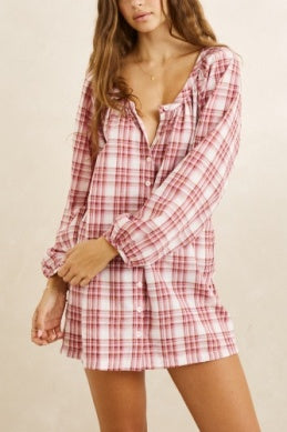 Rhythm Womens Chelsea Check Long Sleeve Dress