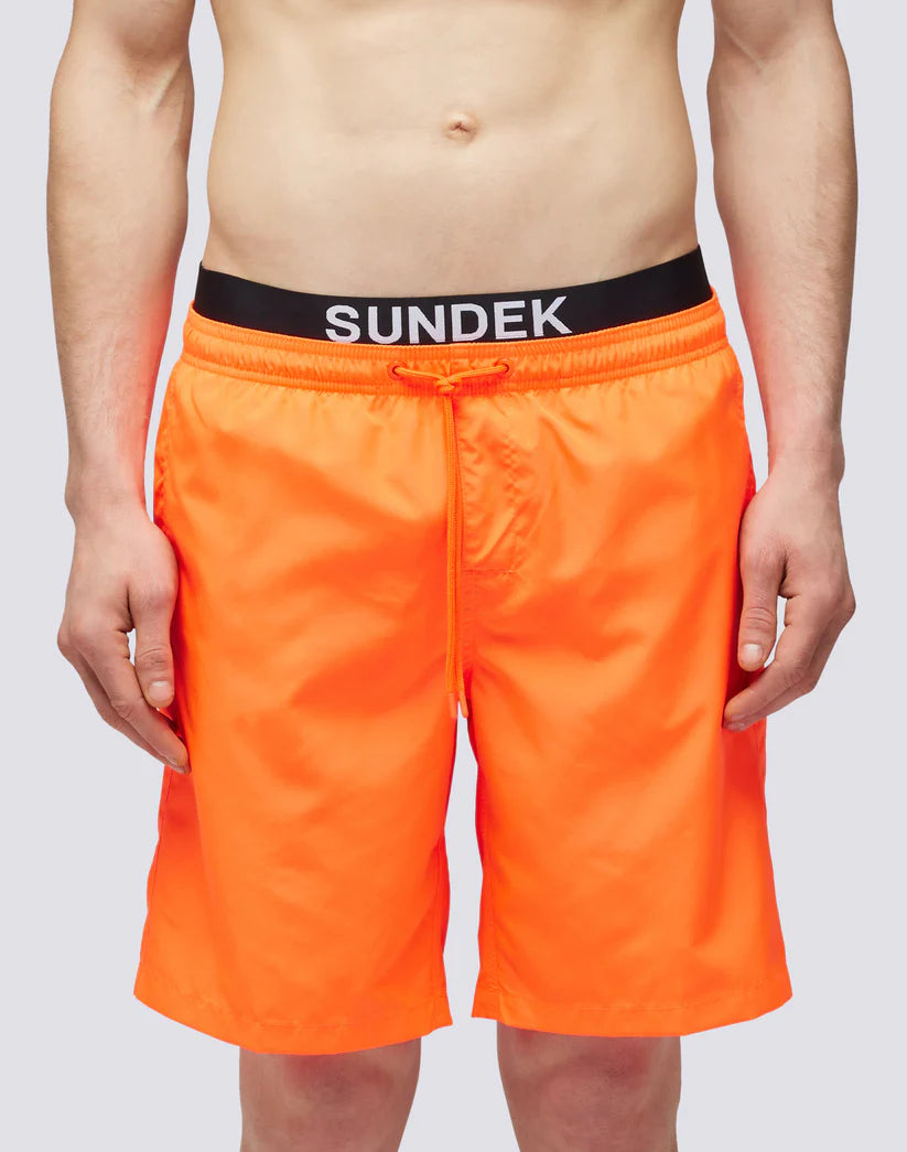 Sundek Mens Long Elasticated Waist Swimshorts With Light Poly Logo Elastic
