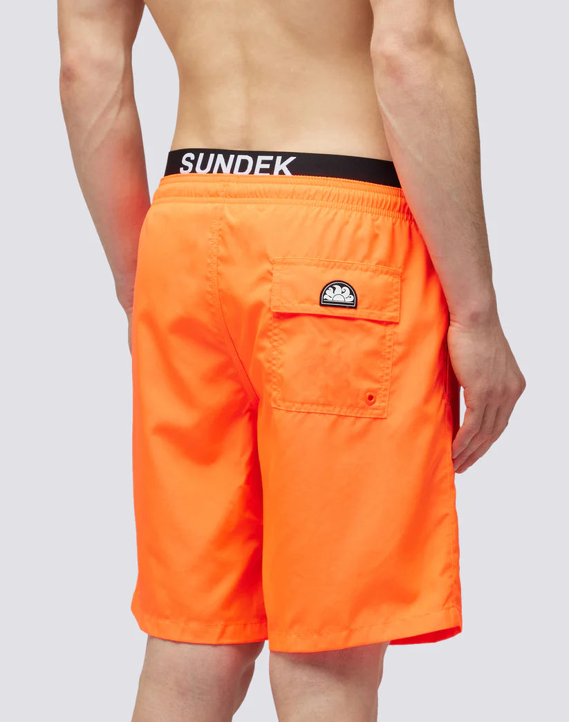 Sundek Mens Long Elasticated Waist Swimshorts With Light Poly Logo Elastic