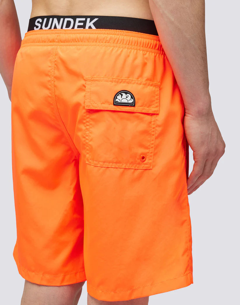 Sundek Mens Long Elasticated Waist Swimshorts With Light Poly Logo Elastic