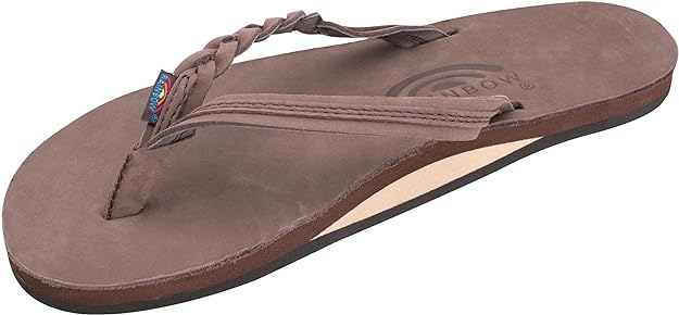 Rainbow Sandals Womens Flirty Braidy Single Layer Premier Leather 1/2" Narrow Strap with Braid Sandals