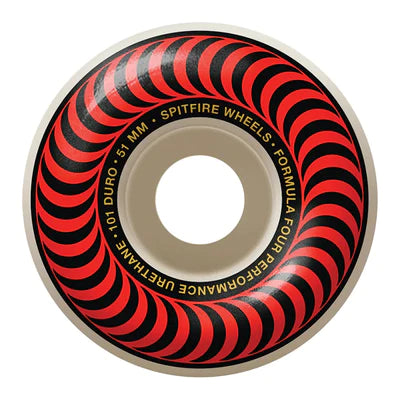 Spitfire Wheels Formula Four Classic Swirl Weiß mit roten Skateboard-Rädern