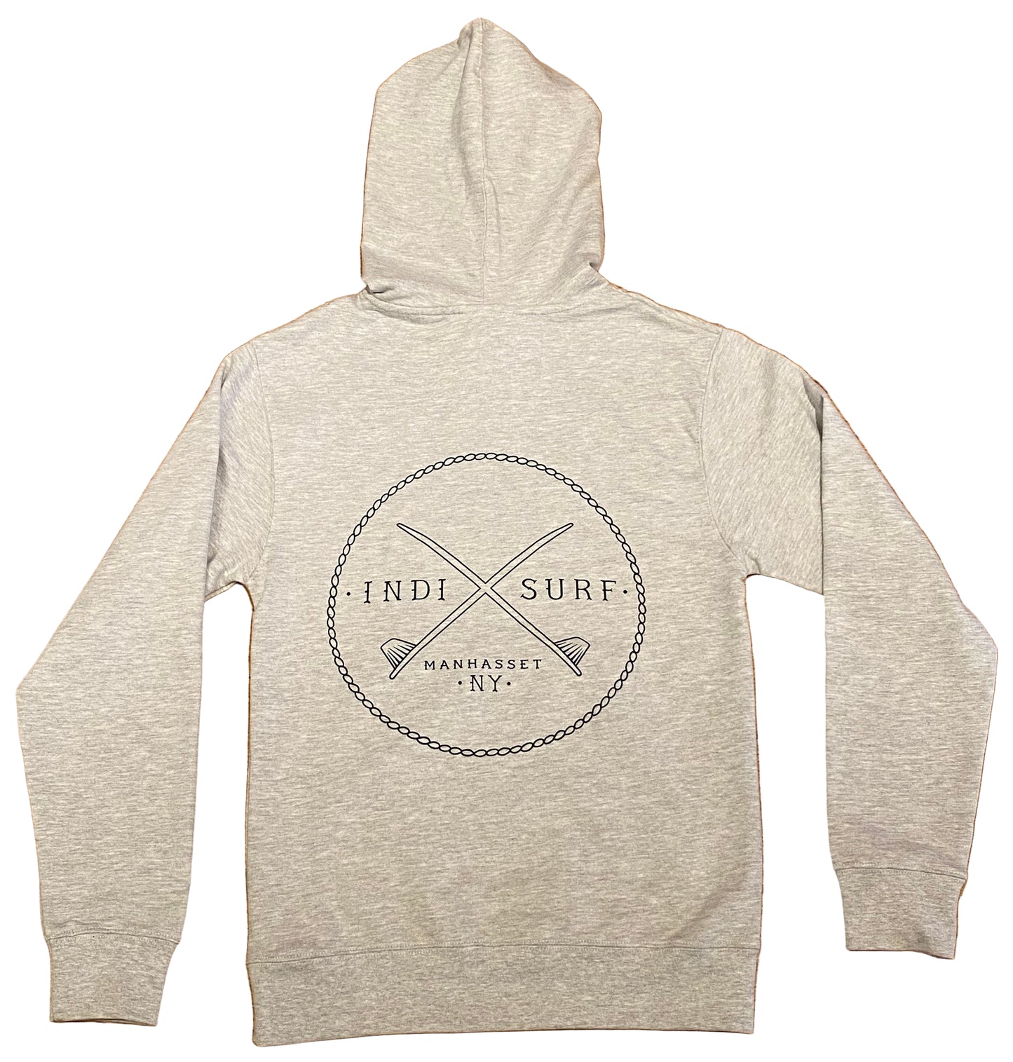 Indi Surf Men's Pull Over Hoodie Grey/Navy Blue Logo