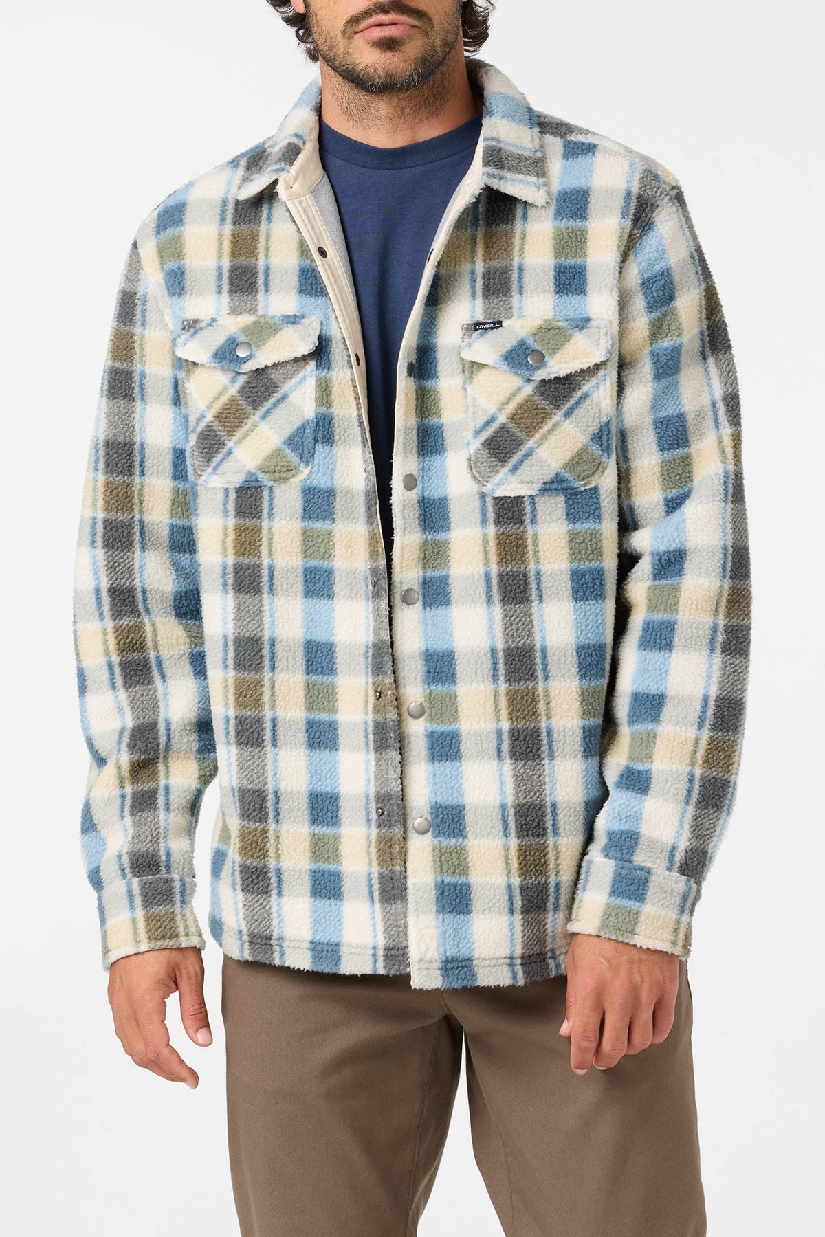 O'Neill Mens Glacier Plaid High Pile Superfleece Shirt Jacket