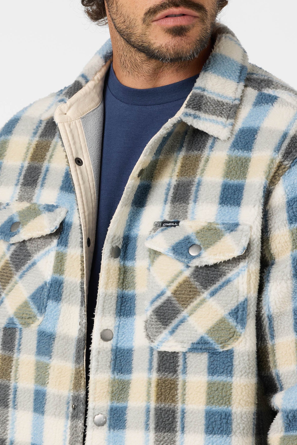 O'Neill Mens Glacier Plaid High Pile Superfleece Shirt Jacket