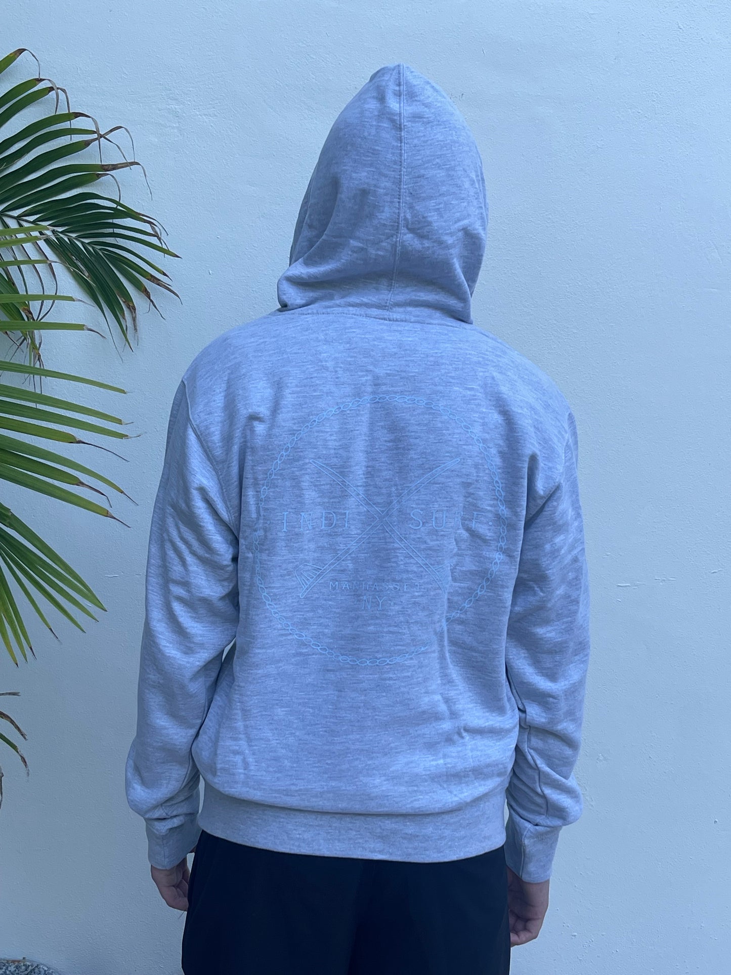 Indi Surf Men's Pull Over Hoodie Grey/Light Blue Logo