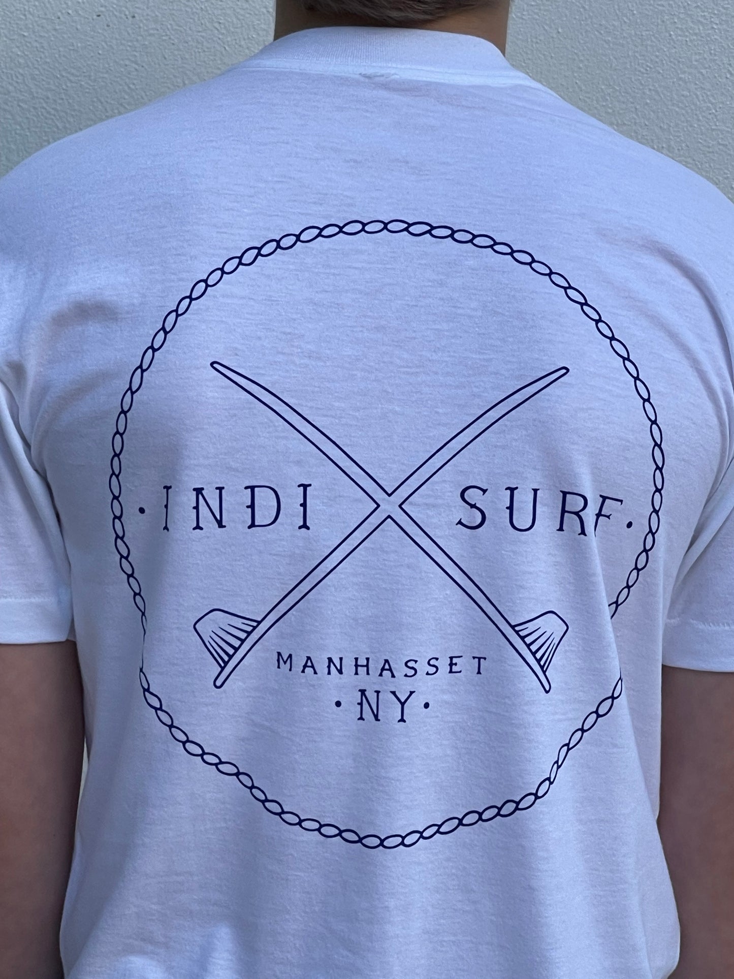 Indi Surf Men's Short Sleeve T-Shirt White/Navy Logo