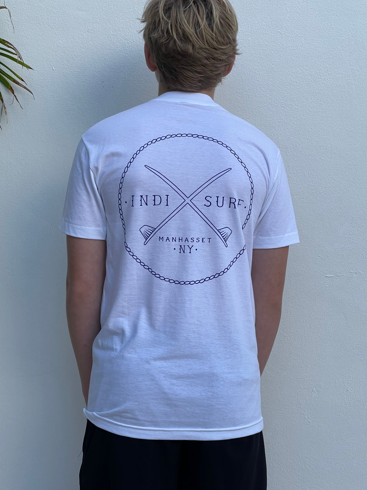 Indi Surf Men's Short Sleeve T-Shirt White/Navy Logo