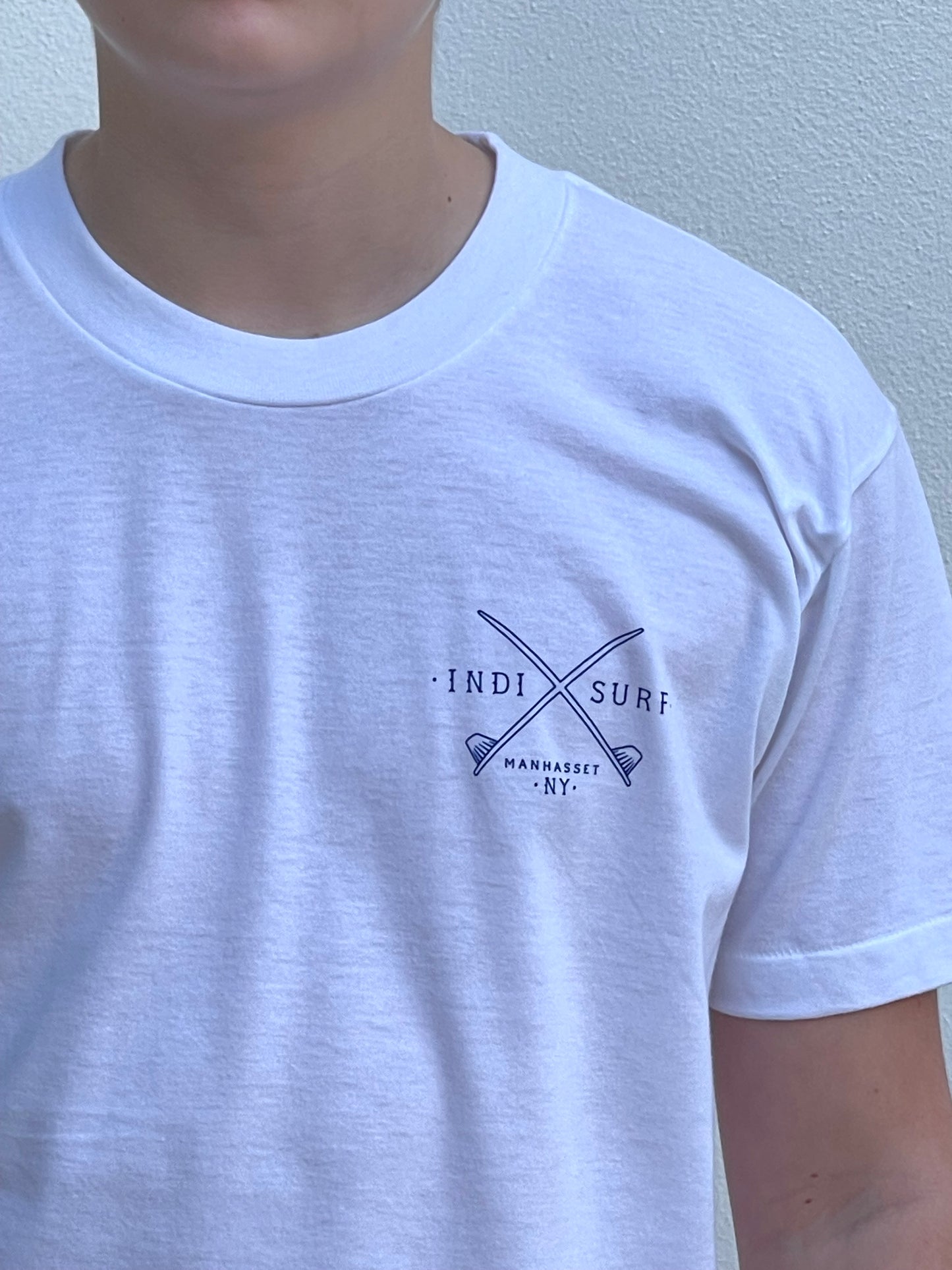 Indi Surf Men's Short Sleeve T-Shirt White/Navy Logo