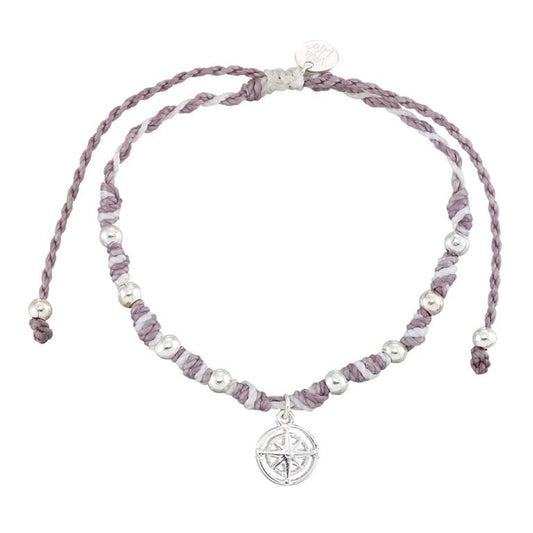 Metal Charm Compass on Knotted Wax Cord Bracelet