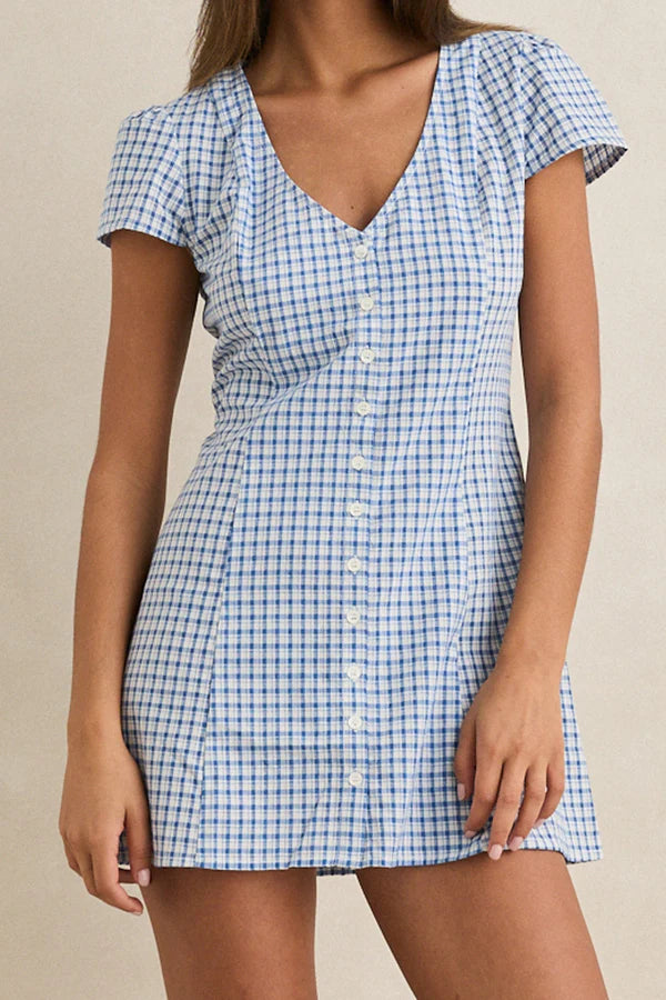Rhythm Womens Lola Check Cap Sleeve Mini Dress