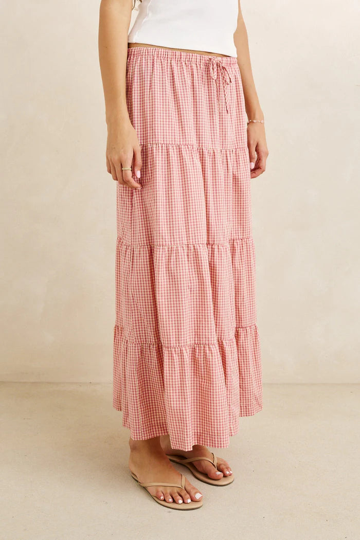 Rhythm Women's Lola Check Tiered Maxi Skirt