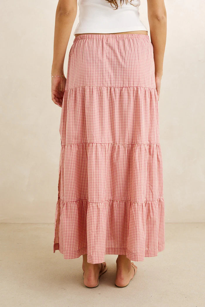 Rhythm Women's Lola Check Tiered Maxi Skirt