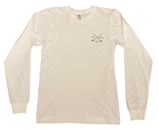 Indi Surf Mens Long Sleeve T-Shirt White/Navy Blue Logo