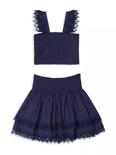 Peixoto Girl's Mariel Wavy Stripe Crop Top & Skirt Set
