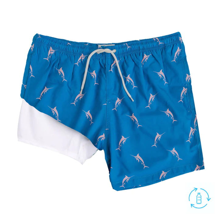 Bermies Mens Blue Marlin Classic Swim Trunks