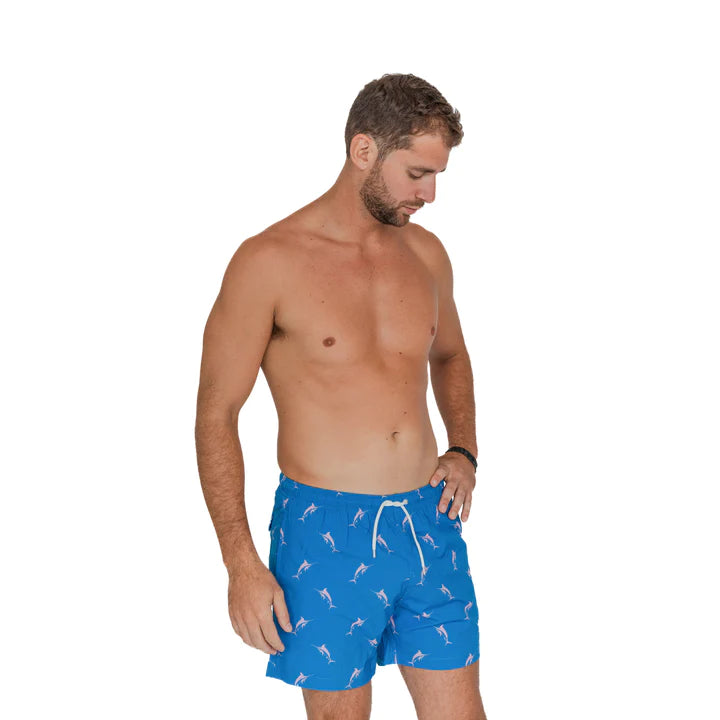 Bermies Mens Blue Marlin Classic Swim Trunks