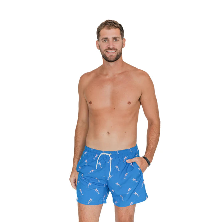 Bermies Mens Blue Marlin Classic Swim Trunks