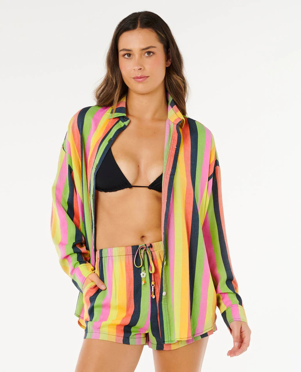 Rip Curl Women's Farm Rio Neon Stripe Relaxed Shirt