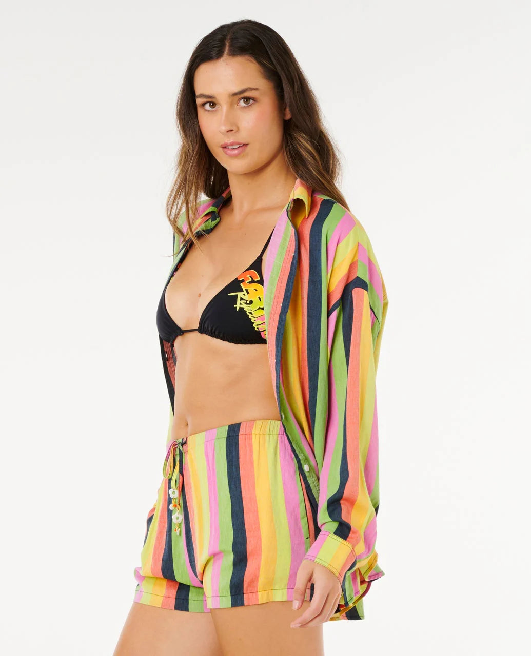 Rip Curl Women's Farm Rio Neon Stripe Relaxed Shirt