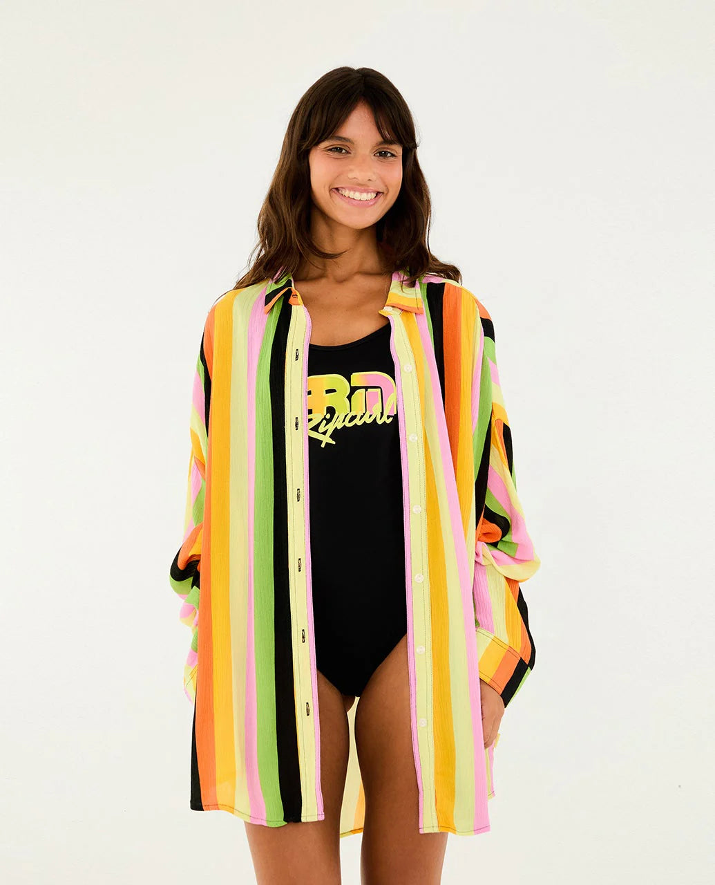 Rip Curl Women's Farm Rio Neon Stripe Relaxed Shirt