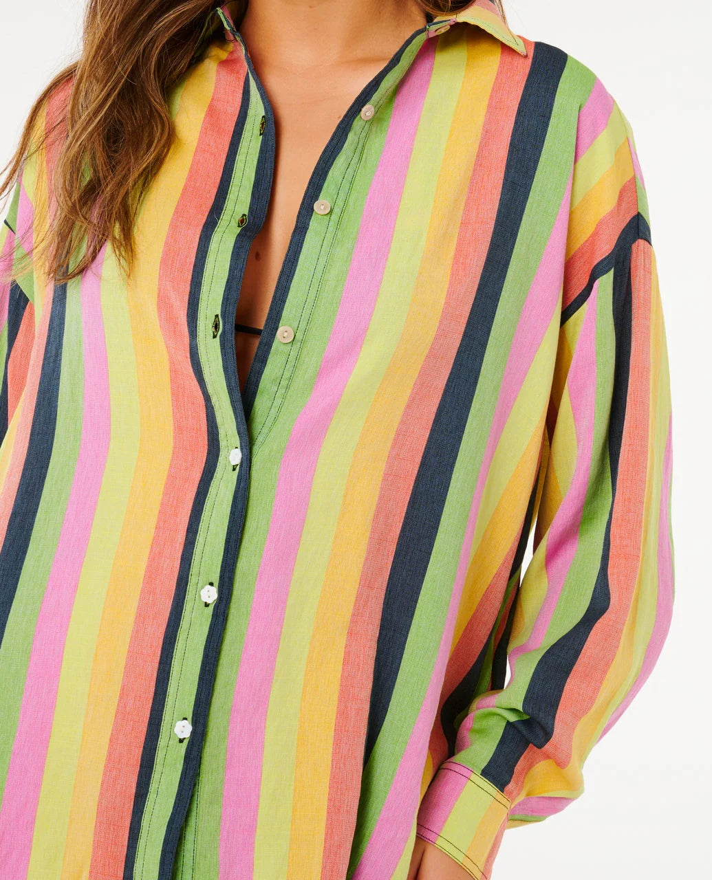 Rip Curl Women's Farm Rio Neon Stripe Relaxed Shirt