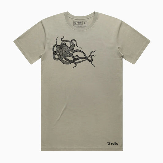 Relic Herren T-Shirt mit Oktopus-Motiv, kurzärmelig