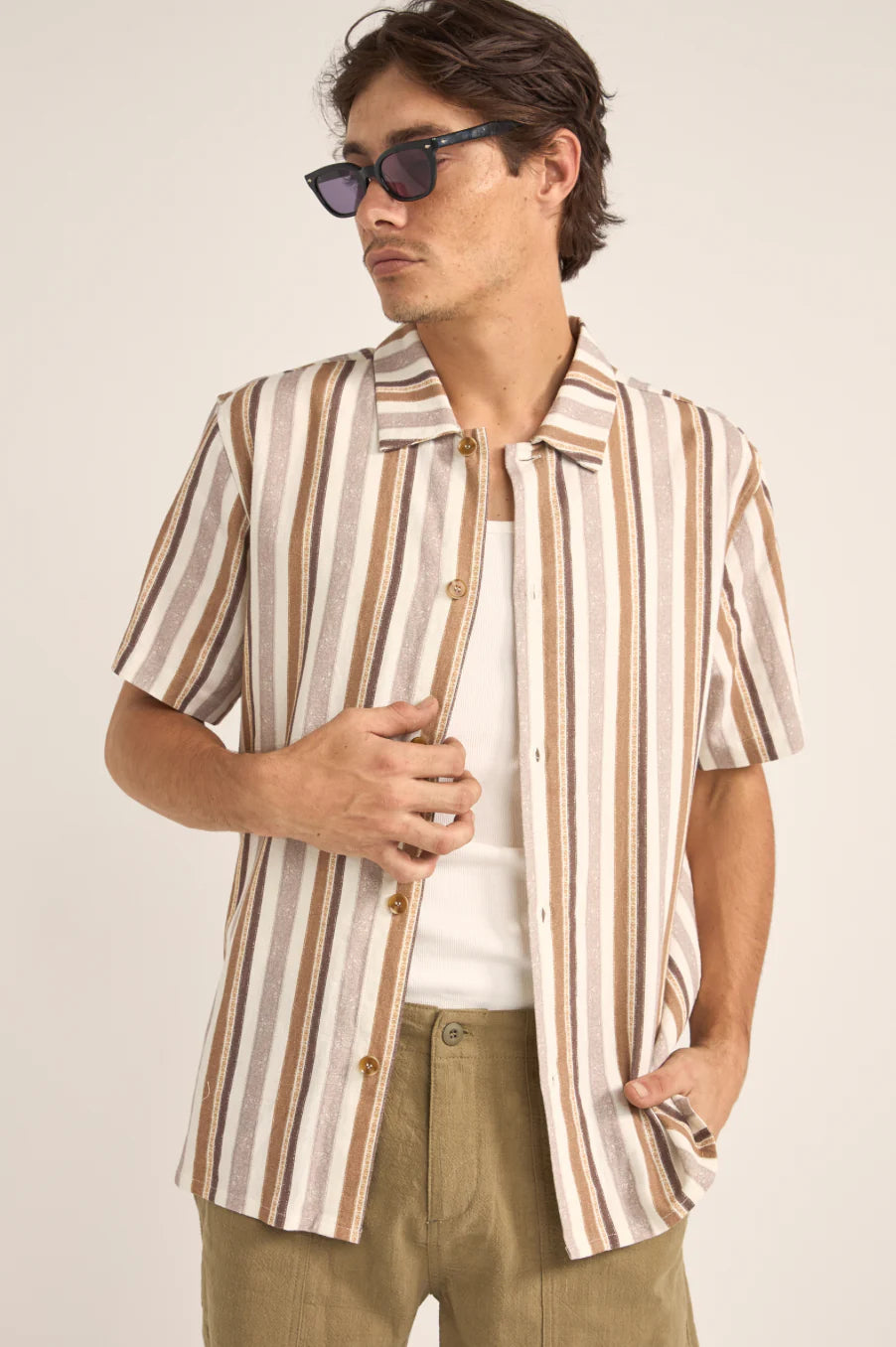 Rhythm Mens Paisley Stripe Short Sleeve Shirt