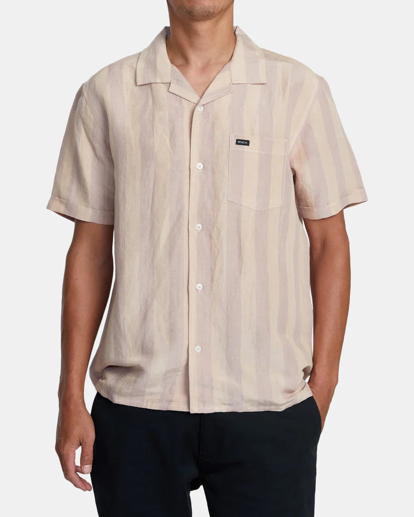 RVCA Mens Love Stripe Short Sleeve Woven Shirt