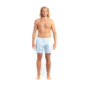 Bermies Mens Blue Palm Stripe Classic Swim Trunks