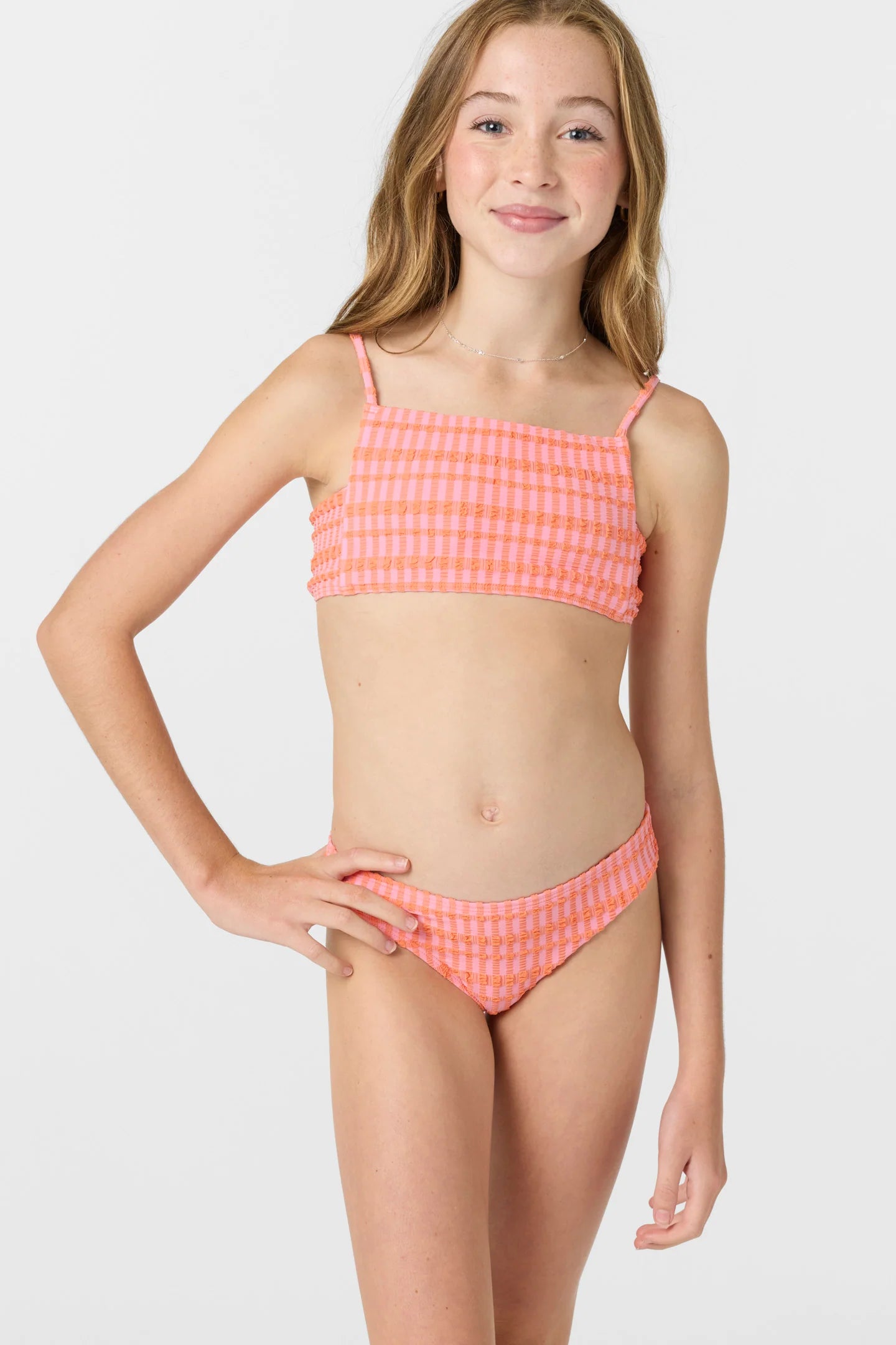 O'Neill Girls Paradise Plaid Square Neck Top 2 Piece Set