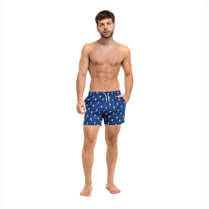 Bermies Mens Pink Palms Classic Swim Trunks w/Liner