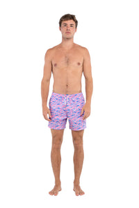 Bermies Herren Klassische Badehose mit Futter „Sharks“ in Pink