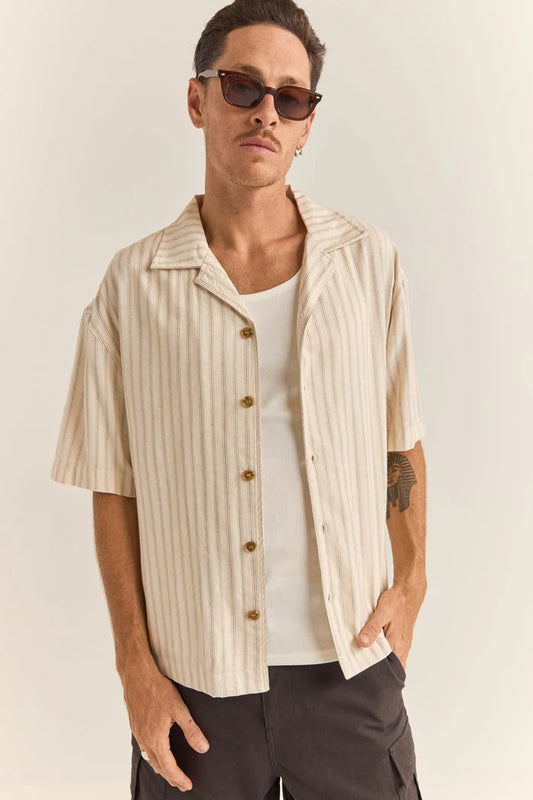 Rhythm Mens Relaxed Stripe Short Sleeve Shirt