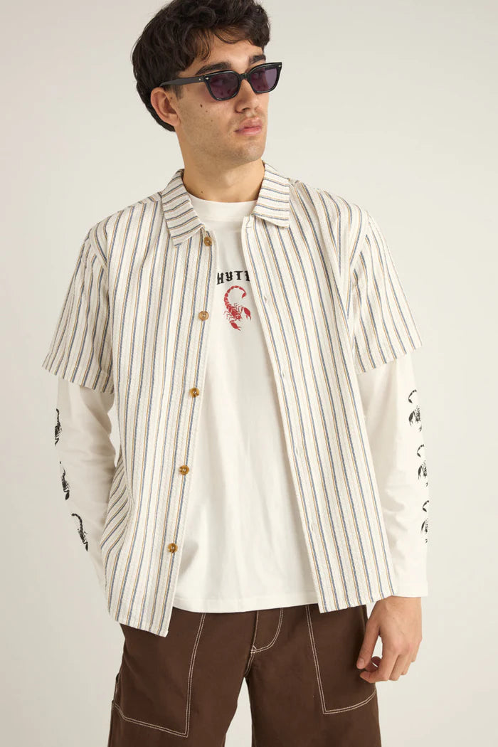 Rhythm Mens Seersucker Stripe Short Sleeve Shirt