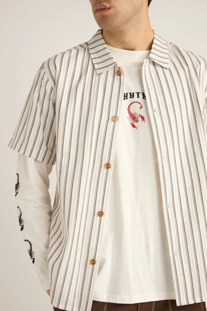 Rhythm Mens Seersucker Stripe Short Sleeve Shirt