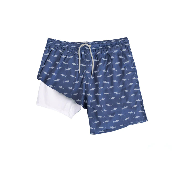 Bermies Boys Shark Attack Swim Trunks w/Compression Liner